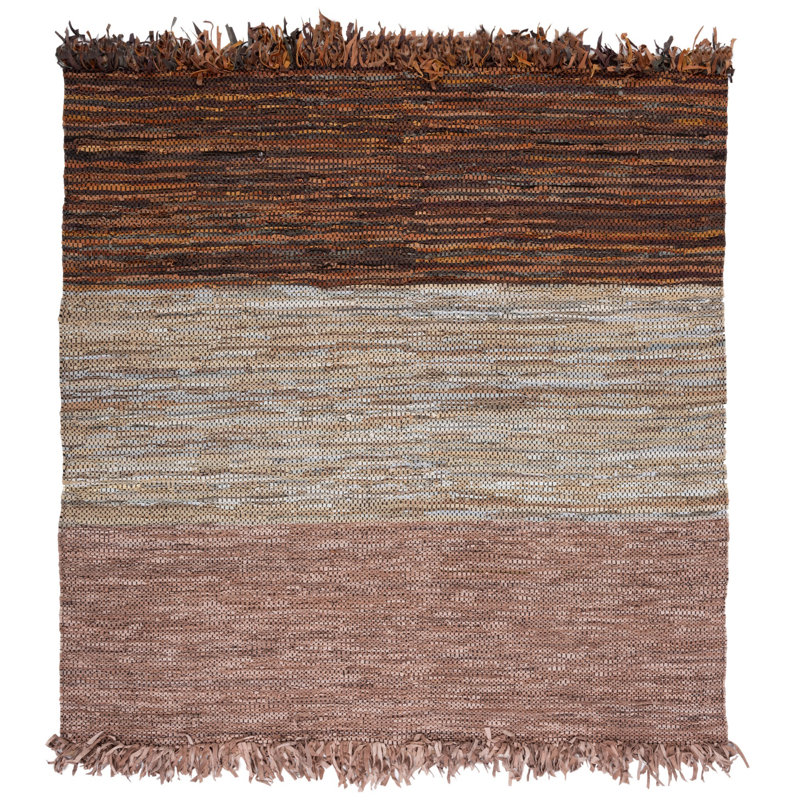 Grunwald Hand Woven Leather/Cotton/Jute Rug in Gray/Rust, Square 7'