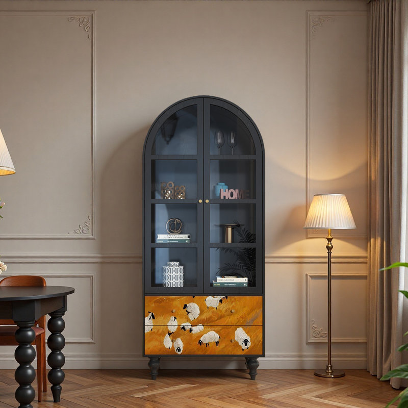 Vitrine en bois massif avec tiroirs