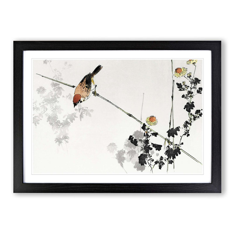 Japanese Swallow Bird by Watanabe Seitei - Picture Frame Painting Print on MDF, Black Framed, 62cm H x 87cm W x 2cm D
