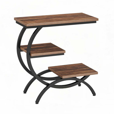 C-Shaped End Table, 3-Tier Industrial Side Table with Storage Shelves