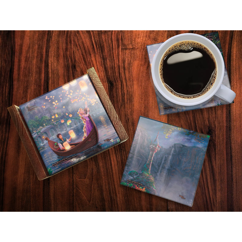 4 Piece Disney Tangled Glass Coaster Set