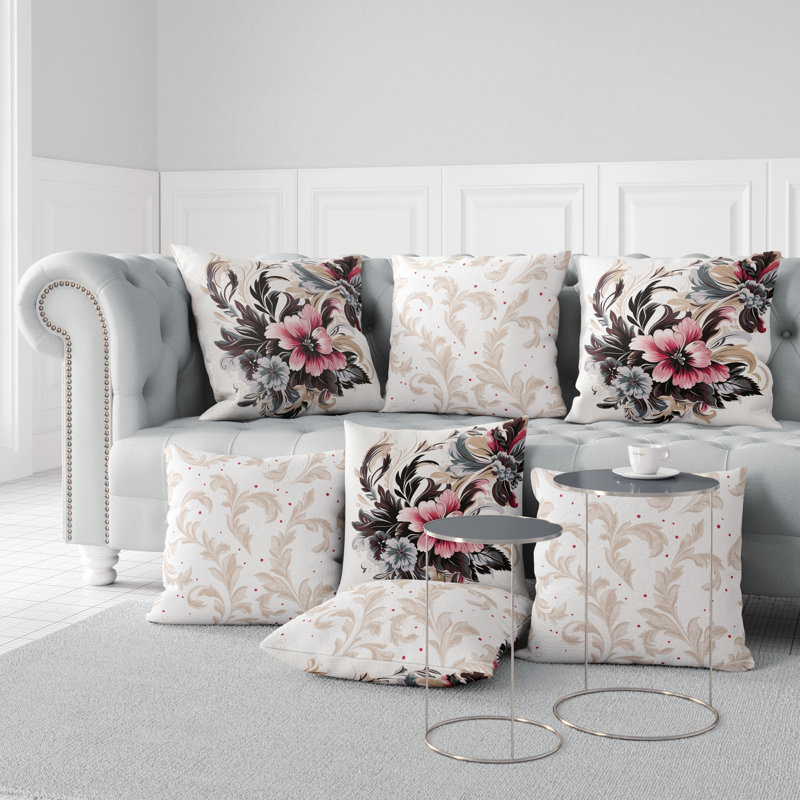 16" Square Brown and Pink Floral Throw Pillow