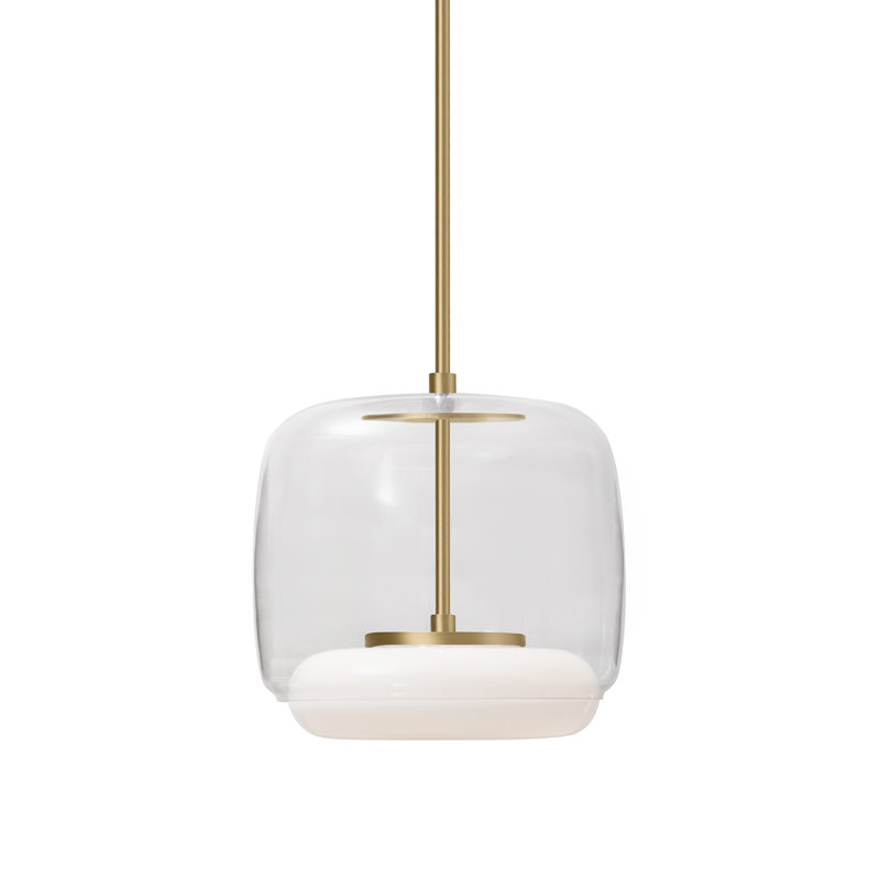 Enkel Brushed Gold 15" LED Drum Pendant with Clear Glass