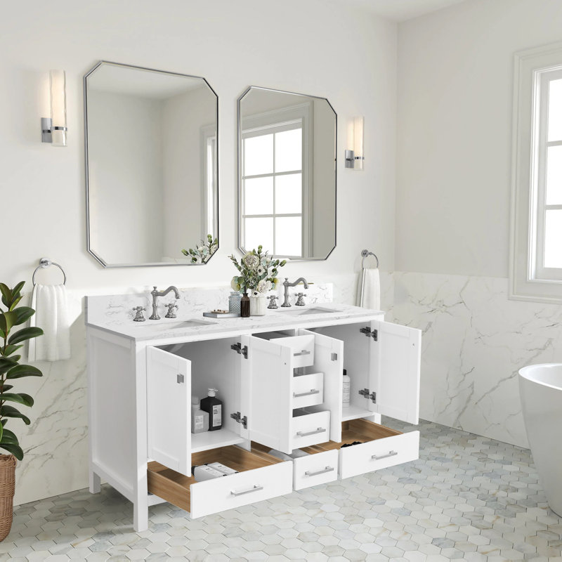 Cholena 60" Bathroom Vanity With Double Sinks, Brushed Nickel, White