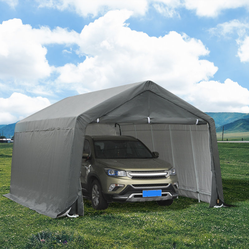 Outsunny 12' x 20' Carport Portable Garage, Heavy Duty Storage Tent, Patio Storage Shelter w/ Anti-UV PE Cover and Double Zipper Doors, for Motorcycle Bike Garden Tools, Gray