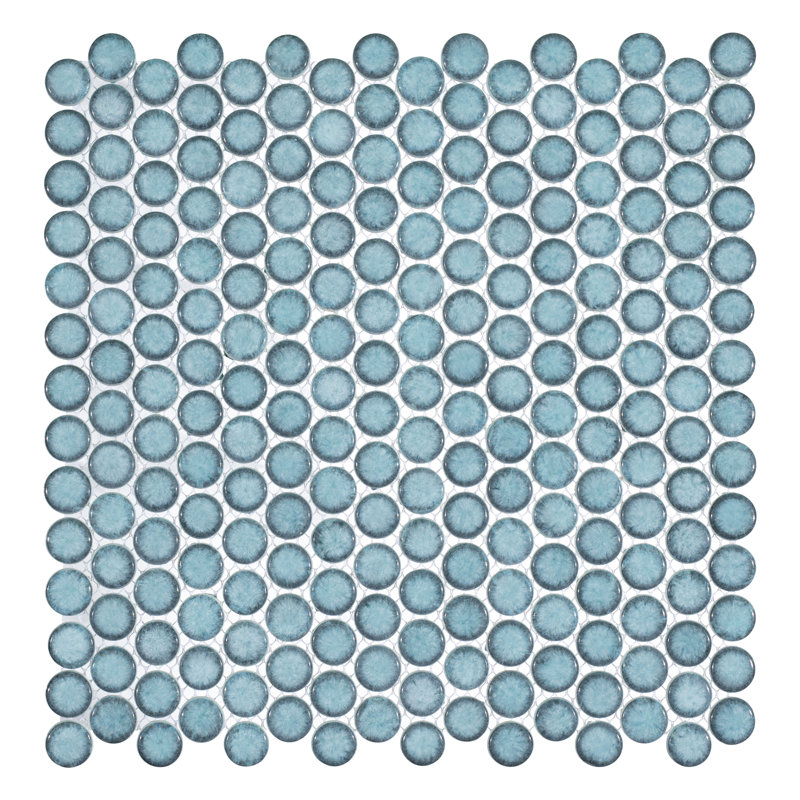 Honoro-Bulbi 0.75-in. Penny Round Textured Look Glass Wall & Floor Mosaic Tile, Teal