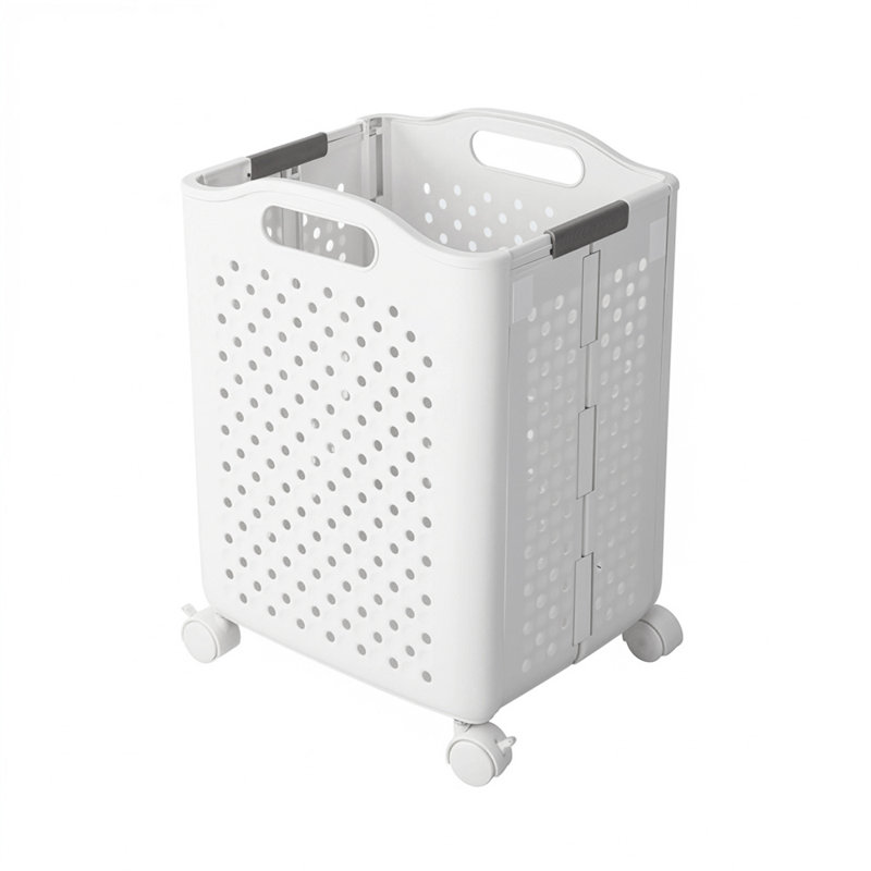Plastic Laundry Basket with Handles, 47cm H x 31cm W x 28cm D, White