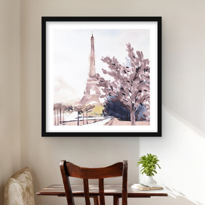 Paris & Eiffel Scene - Pink Places Framed Matted Print Decor