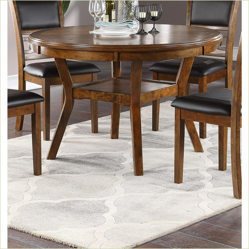 Tables de salle à manger (Mesa de Comedor) | Table de salle à manger ronde 47 po brun noyer contemporain seulement, rangement inférieur pour les petites maisons | Rond