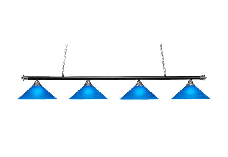 Barre d'éclairage 4 lumières Oxford en chrome et fini noir mat avec verre italien bleu de 16 po, Chromé / noir mat