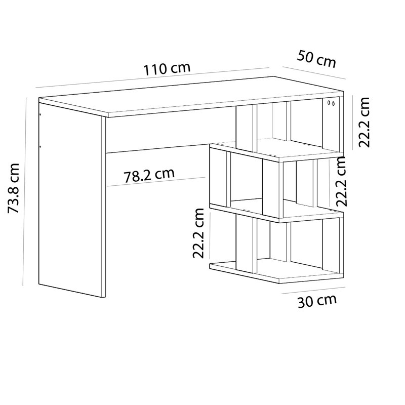 Bureau d'étude moderne avec de nombreuses tablettes, blanc et chêne saphir, panneau de particules recouvert de mélamine à 100%, épaisseur: 0,7 pouce | Conception élégante et fonctionnelle pour les bureaux à domicile et les espaces d'étude