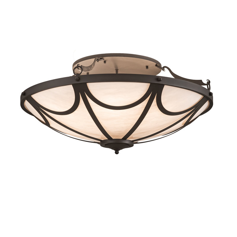 Plafonnier semi-encastré à 8 lumières Carousel, H 14 po x l 42 po x P 42 po, Fer forgé, Pierre blanche