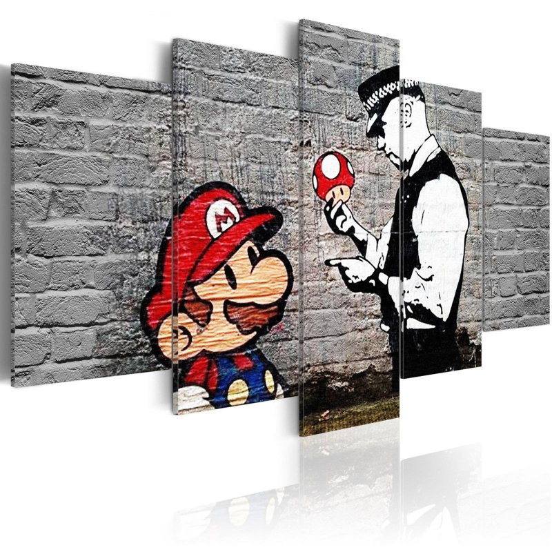 «Banksy Mario Mushroom Cop», reproduction sur toile, H 40 po x l 80 po x P 0,7 po