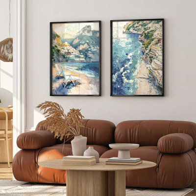 Ensemble de 2 pièces encadrées sur papier "Positano" par Azure Artisanal Studio