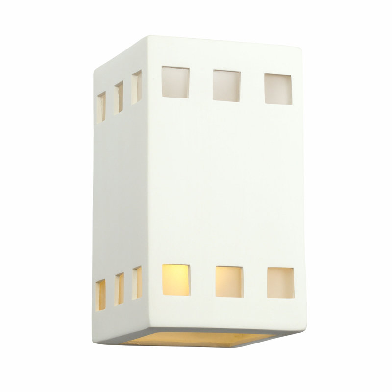 Charleus Flush Mount Ceramic Outdoor Wall Lights, LED Bulb Included, 9.5" H x 5.5" W x 5.5" D, White Bisque
