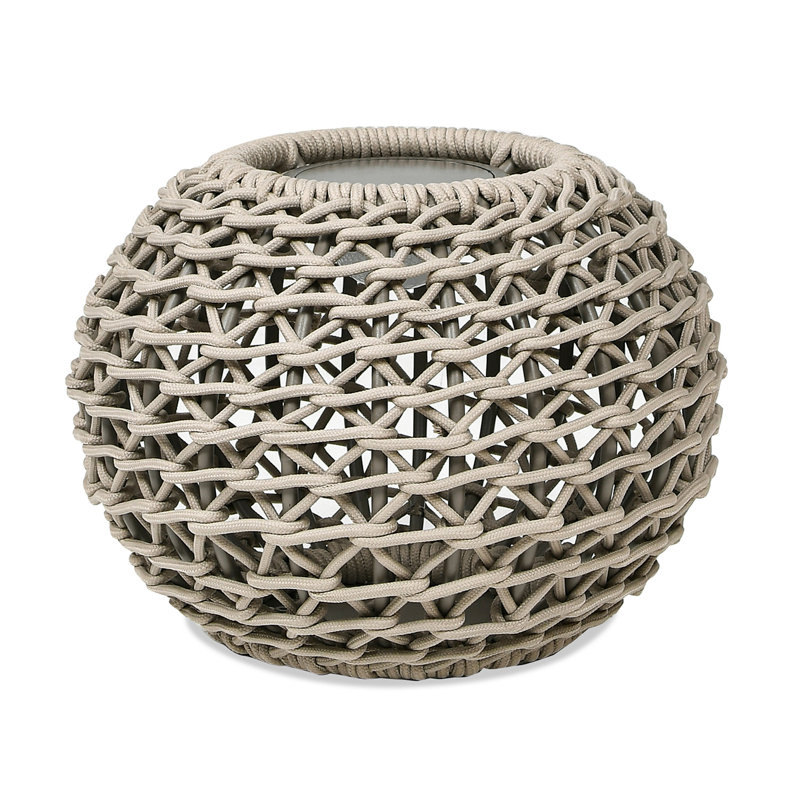 Willow 13'' Light Beige Olefin Woven Globe Lantern with LED Light