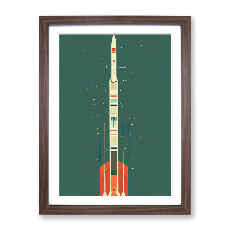 Artistic Spaceship Rocket No.1 - Single Picture Frame Print, 64cm H x 46cm W x 2cm D, Walnut 