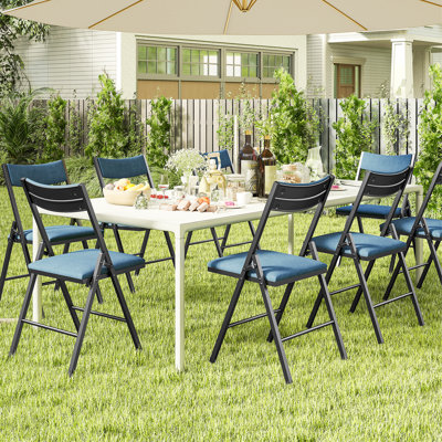 Padded Folding Chair Set of 6, Cushioned Seat & Backrest, Heavy-Duty Steel Frame, Black or Blue