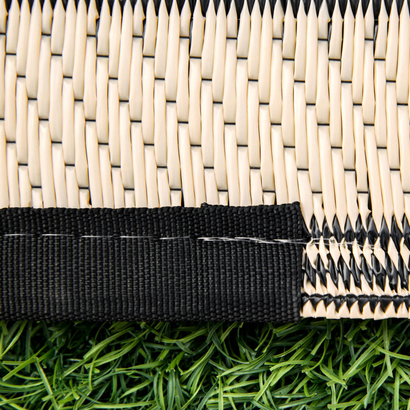 Tapis de terrasse réversible, 2,74 m x 3,66 m, imperméable, avec sac de transport, idéal pour le jardin, les pique-niques et la plage. Noir, en polypropylène. Couleurs : beige.
