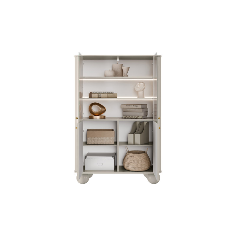 Glass 103 cm W Display Cabinet, Beige/Gold