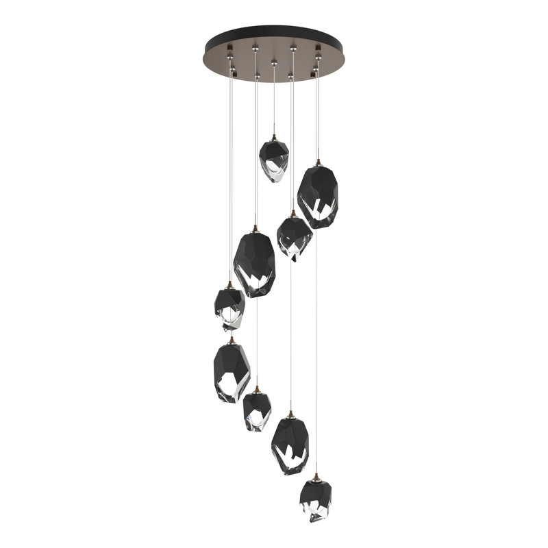 Chrysalis 9 - Light Cluster Geometric Pendant, Black Polished Crystal, Bronze, 15" - 130"