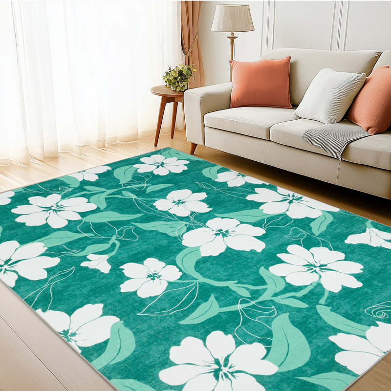 Tropical Bloom Floral Machine Washable Area Rug, Rectangle 8' x 10'