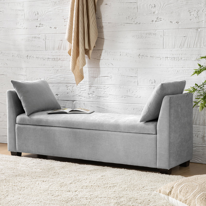 Aristides 59.8" W Storage Bench with Two Cushions, Gray