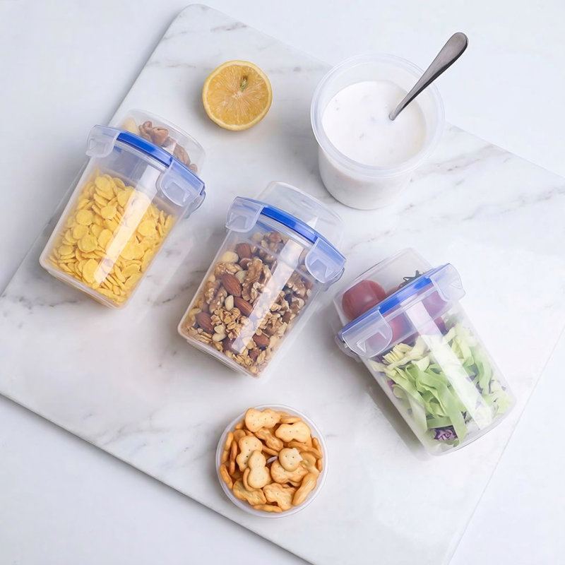  480ml Airtight Cereal Storage Container With Separate Topping Cup Leak-resistant Clip-lock Lid Stackable Snack & Yogurt Cup For On-the-go Breakfast Travel School Office & Daily Use