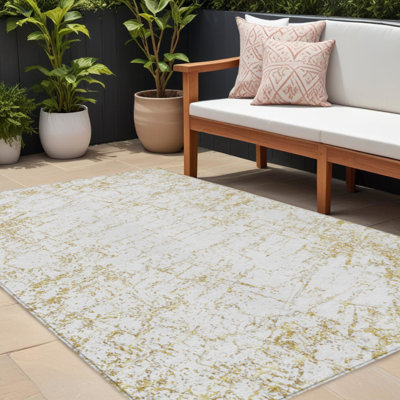 Tapis intérieur lavable abstrait doré et ivoire 10 pi x 14 pi