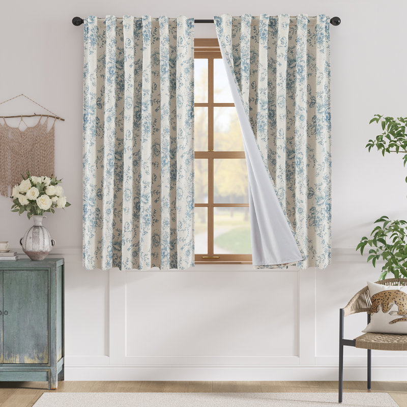 Paire de rideaux occultant en lin avec passe-tringle, Blue, L 50 po x L 63 po