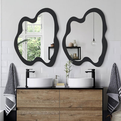 Unique Irregular Shaped Wooden Wall Mirror – Modern Rustic Accent Mirror for Living Room, Bedroom, Bathroom, or Entryway – Stylish Home Décor