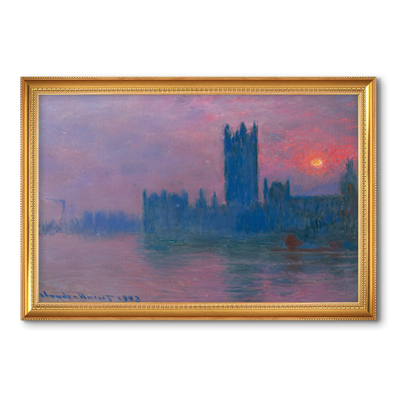 Les maisons du Parlement, coucher de soleil, 1903 - Claude Monet - Toile encadrée sur mesure, 28x40 INNER SIZE, Framed Canvas