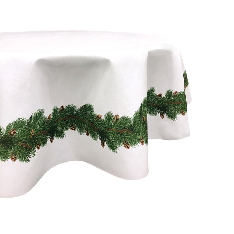 Orissa Floral Round Christmas Tablecloth, 84" L x 84" W, Christmas Pine and Cone Garland