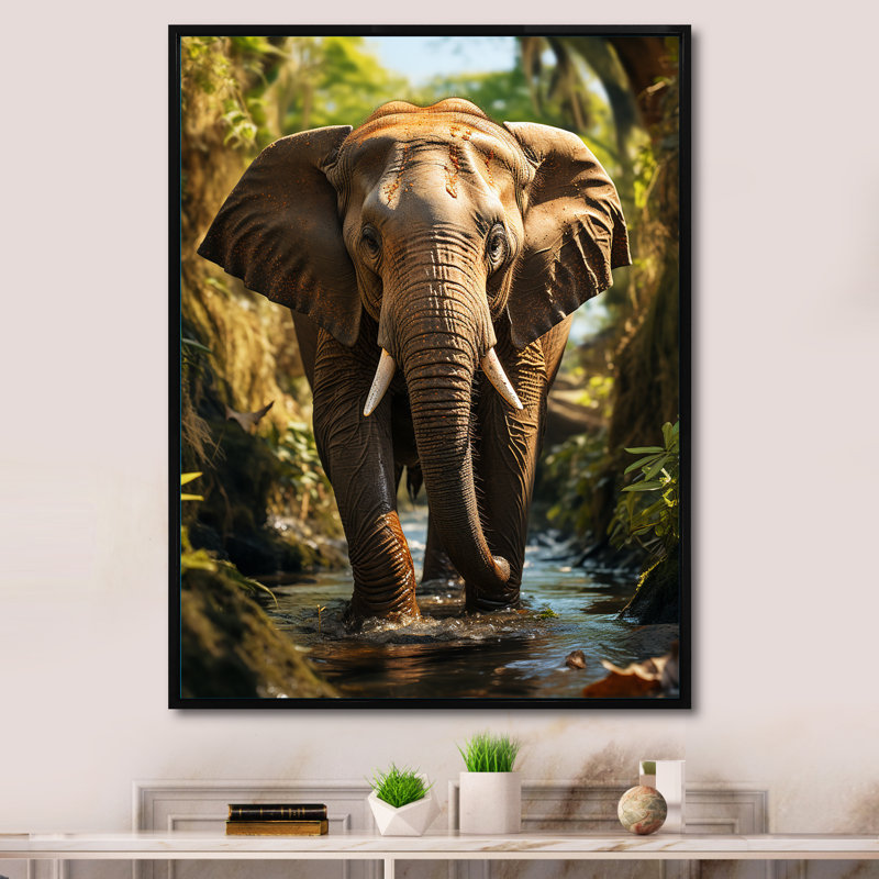 Impression sur toile Cheltzie, éléphant de Thaïlande, Cadre flottant noir, H 32 po x l 16 po x P 1 po