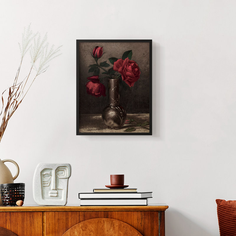 Motif floral rétro - coin fermé, Noir, H 10 po x l 8 po