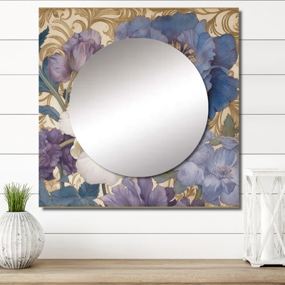 Hibiscus Blossoming Retro Illustration - Wildflowers Square Mirror Wall Art For Bathroom