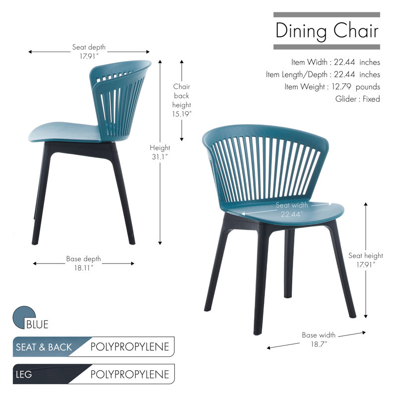 Chaise d'appoint à dossier en lattes Vinson, Bleu