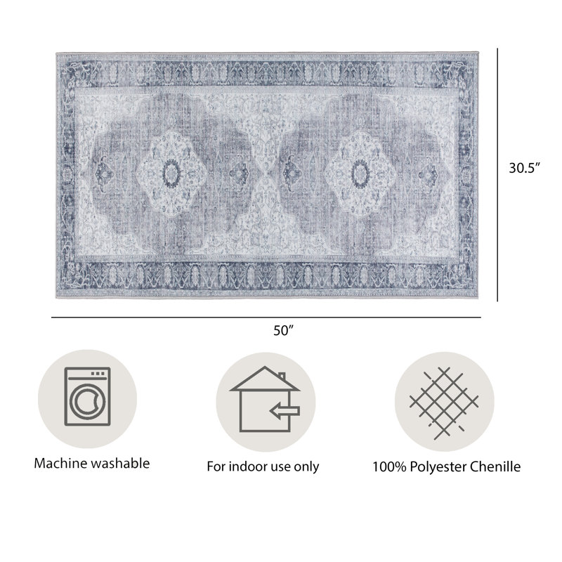 Gweltaz Constance Machine Washable Imagine Printed Chenille Rugs, Rectangle 2'8" x 4'2"
