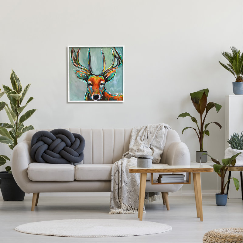 Cerf urbain moderne - peinture, H 24 po x l 24 po x P 1,5 po, Giclée encadrée blanc bord de mer