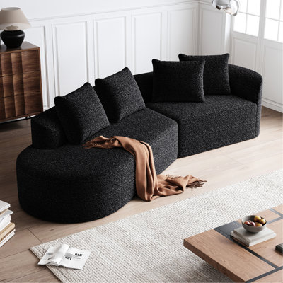Modern 112-inch Chenille 4 Sectional With Curved And Spacious Seating, Comfortable For Guests' Relaxation, No Assembly Required , Wide Seats Design, 4 Throw Pillows Included, Ideal Living Space,
