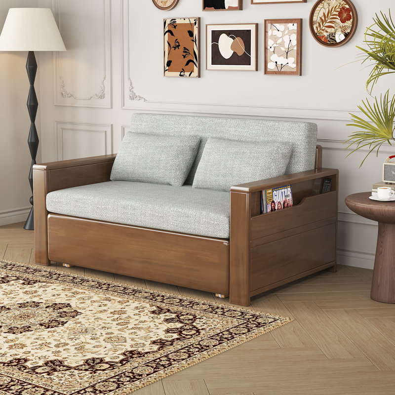 48"full Double Size Convertible Sofa Sleeper With Storage, Cushion Sectional Sleeper Sofa With Reversible Chaise,wood Sofa Bed 3 In 1 Pull Out Couch Bed For Livingroom,apartment,bedroom,office