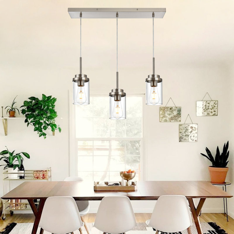 Luminaire suspendu pour îlot de cuisine 3 lumières Konyn, Nickel brossé
