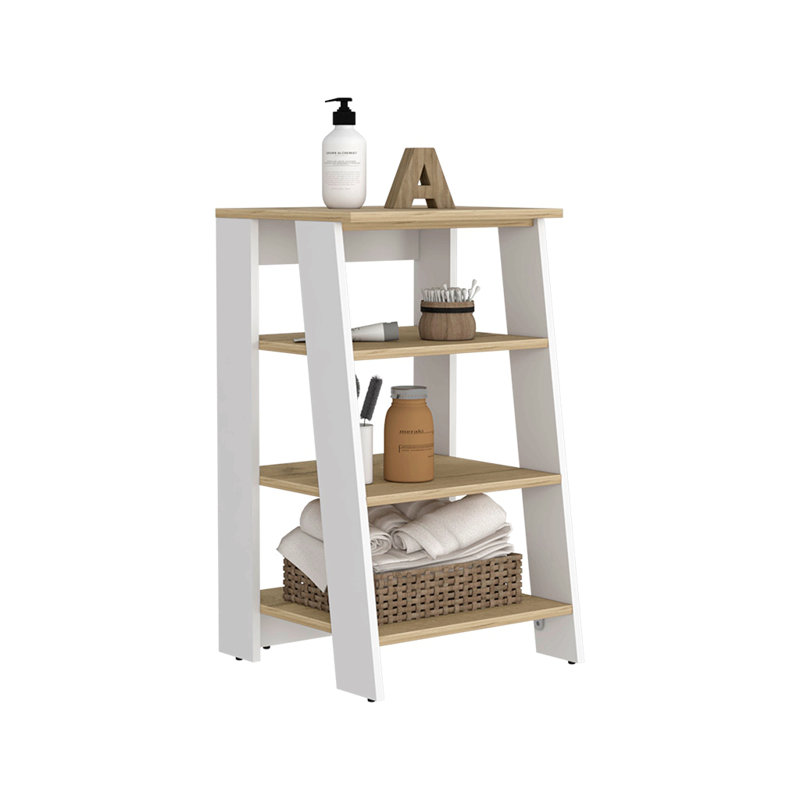 Armoire à linge, deux tablettes intérieures, deux tablettes ouvertes, une porte, Blanc