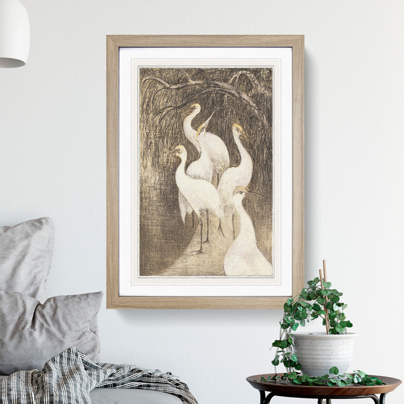 Six Cranes by Theo Van Hoytema - Picture Frame Painting, 65cm H x 48cm W x 2cm D, Oak Framed
