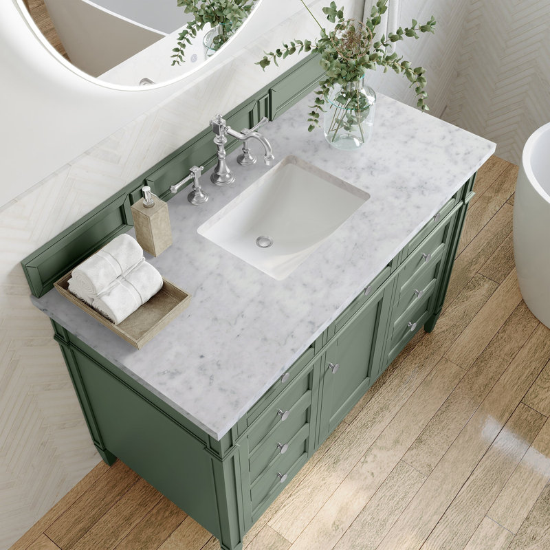 Brittany 48'' W Single Vanity, Smokey Celadon, Carrara White, 8" Widespread