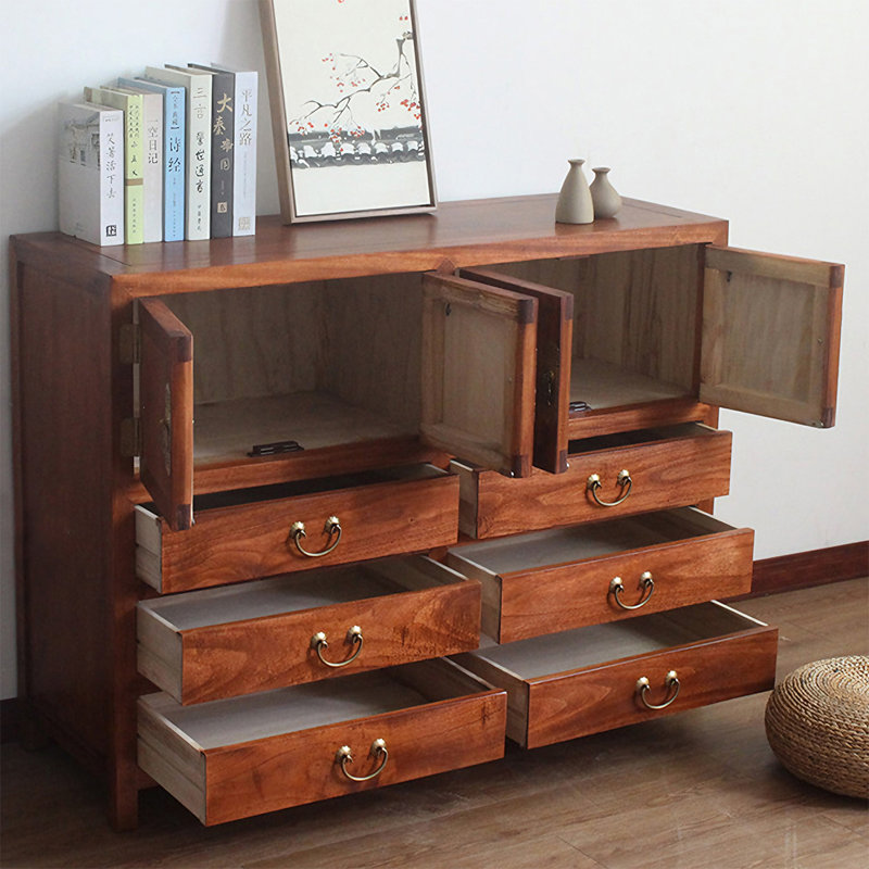 Armoire latérale à six tiroirs en bois de santal de style chinois avec porte