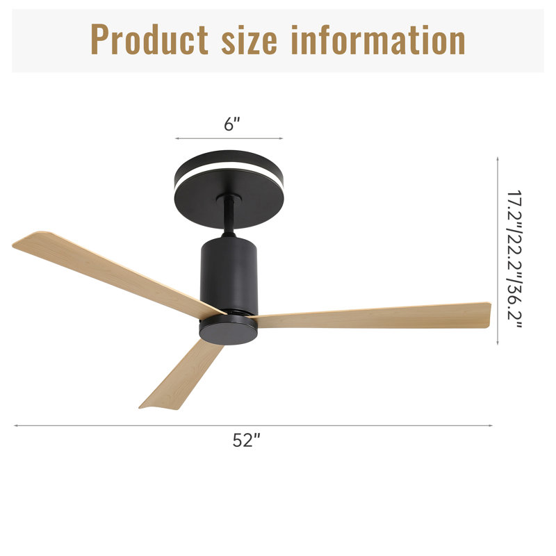 Modern Flush Mount Ceiling Fan With Led Light And Remote Control, 3 Abs Blades Noiseless Reversible Dc Motor For Patio Living Room