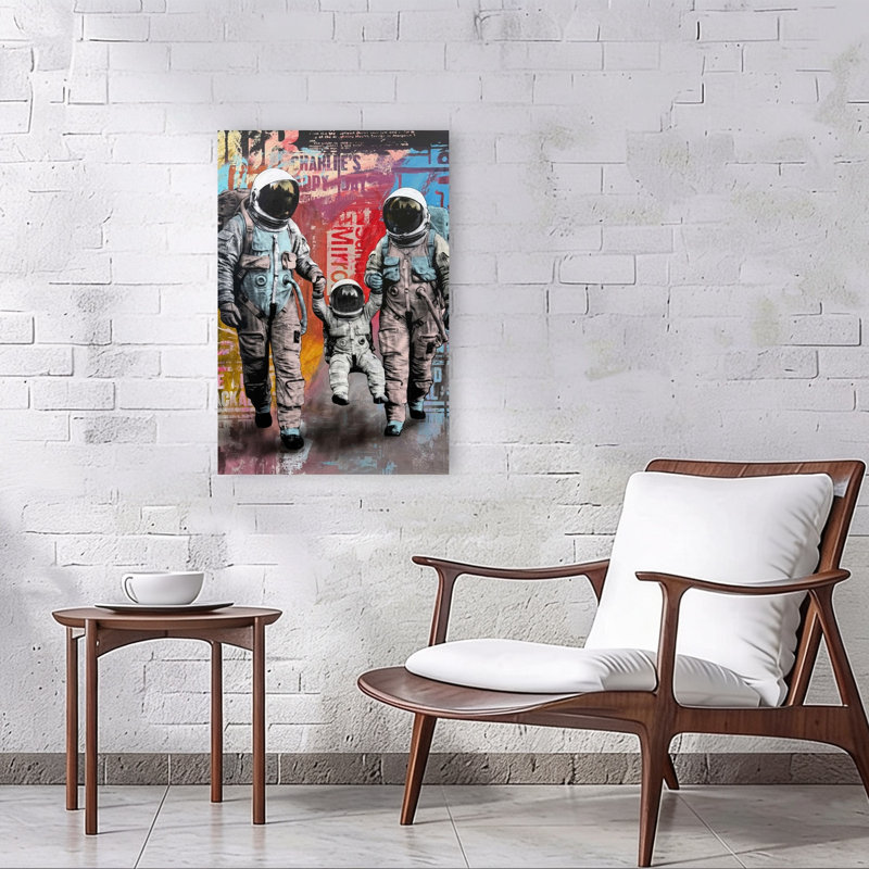 Space Family Stroll Colorful Modern Vibrant Urban Wall Art Print by Mykola Kuryliuk - Wrapped Canvas Print