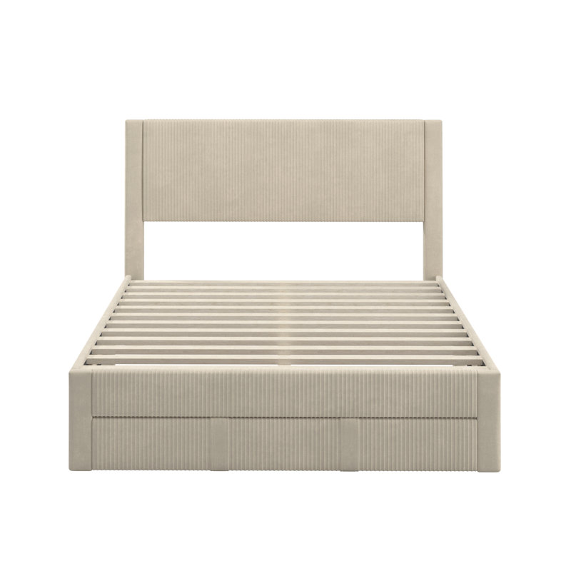Sloan Pleated Velvet Storage Queen Platform Bed With Drawer - Light Pink, Beige