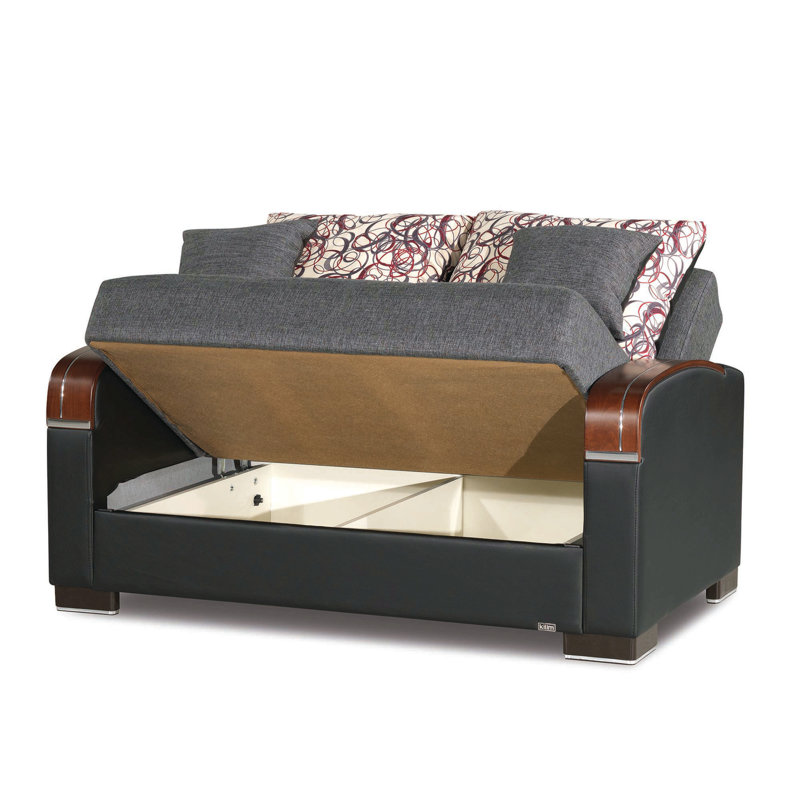 Causeuse convertible rembourrée avec rangement pour le salon de la chambre à coucher, polyester, Gris